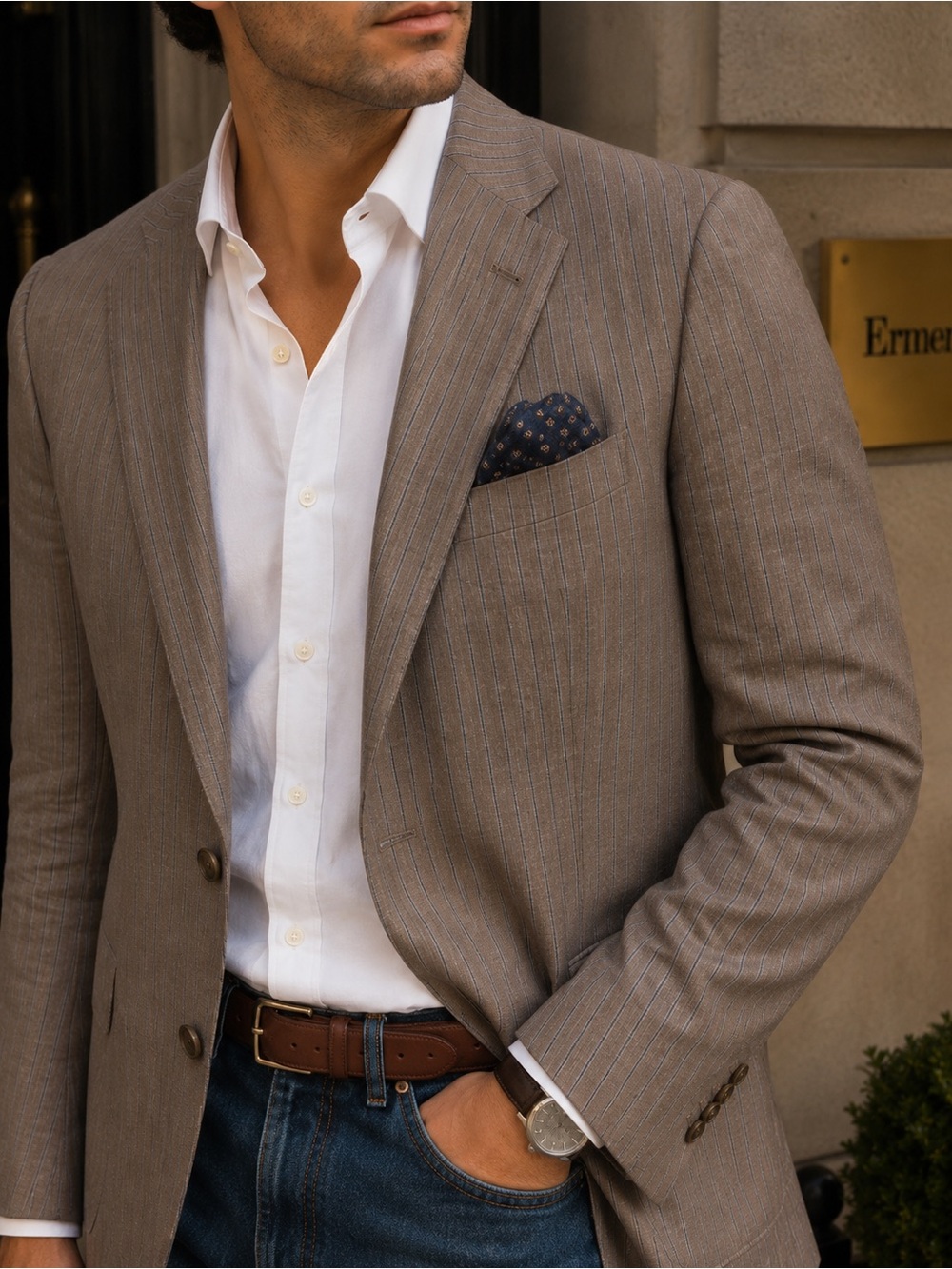 Vintage Coppley Ermenegildo Zegna Shang Brown Pinstripe Blazer 41W Old Money